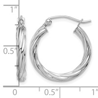 10K White Gold Polished 3mm Twisted Hoop Earrings view 4