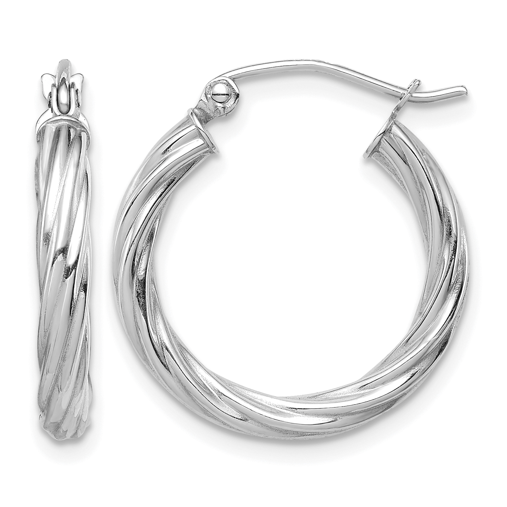 10k White Gold Polished 3mm Twisted Hoop Earrings (10TC385)