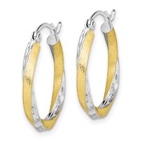10K & Rhodium Diamond-cut 2.5mm Twisted Hoop Earrings view 2