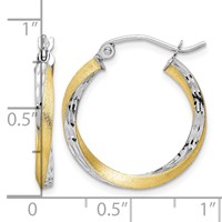10K & Rhodium Diamond-cut 2.5mm Twisted Hoop Earrings view 4