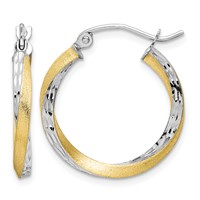10K & Rhodium Diamond-cut 2.5mm Twisted Hoop Earrings view 1