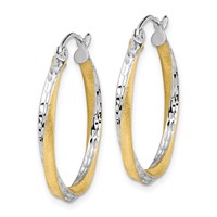 10K & Rhodium Diamond-cut 2.5mm Twisted Hoop Earrings view 2