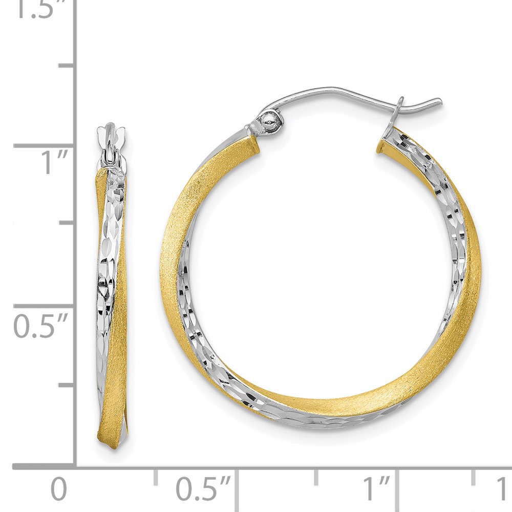 10k & Rhodium Diamond-cut 2.5mm Twisted Hoop Earrings (10TC387)