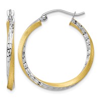 10K & Rhodium Diamond-cut 2.5mm Twisted Hoop Earrings view 1