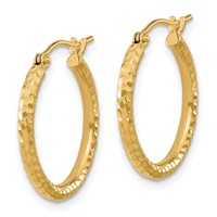 10K Yellow Gold Diamond-cut 2mm Round Tube Hoop Earrings view 2