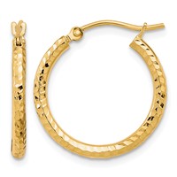 10K Yellow Gold Diamond-cut 2mm Round Tube Hoop Earrings view 1