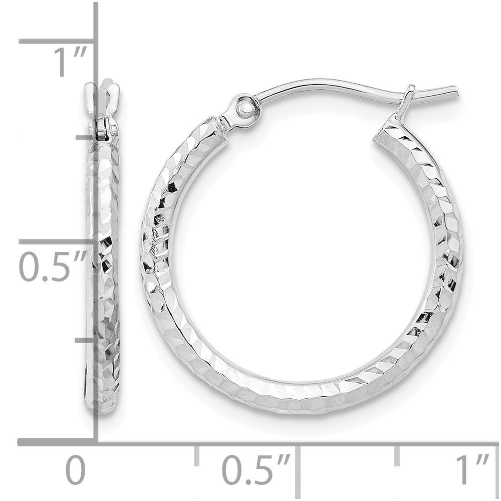 10k White Gold Diamond-cut 2mm Round Tube Hoop Earrings (10TC392W)