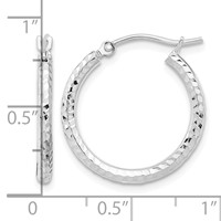 10K White Gold Diamond-cut 2mm Round Tube Hoop Earrings view 2