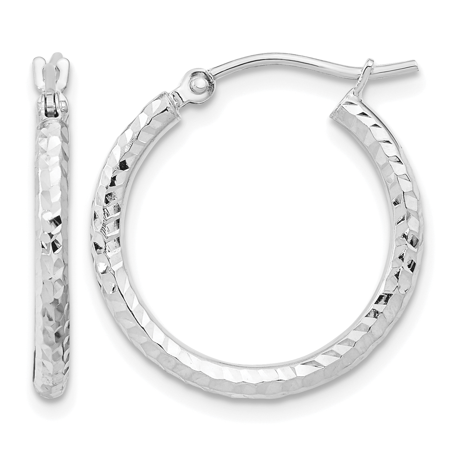 10k White Gold Diamond-cut 2mm Round Tube Hoop Earrings (10TC392W)