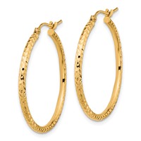 10K Yellow Gold Diamond-cut 2mm Round Tube Hoop Earrings view 2