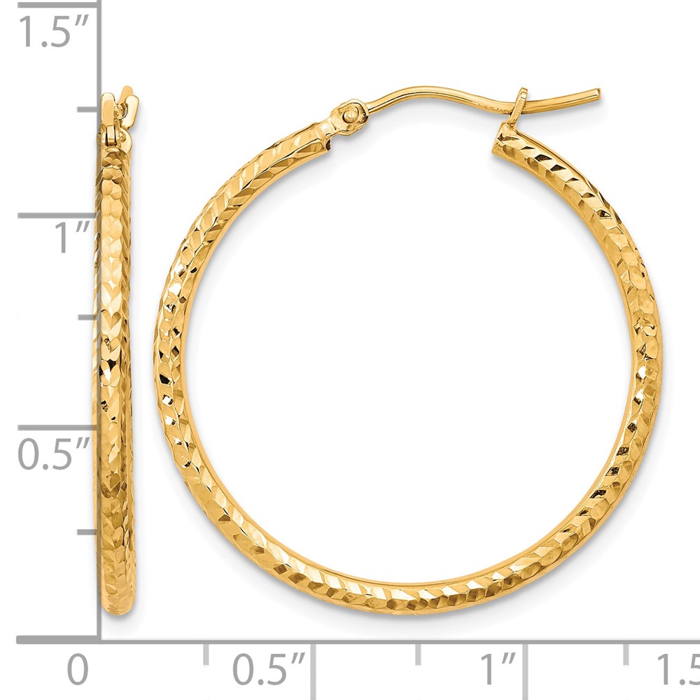 10k Diamond-cut 2mm Round Tube Hoop Earrings (10TC394)