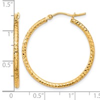 10K Yellow Gold Diamond-cut 2mm Round Tube Hoop Earrings view 4