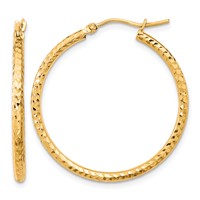 10K Yellow Gold Diamond-cut 2mm Round Tube Hoop Earrings view 1