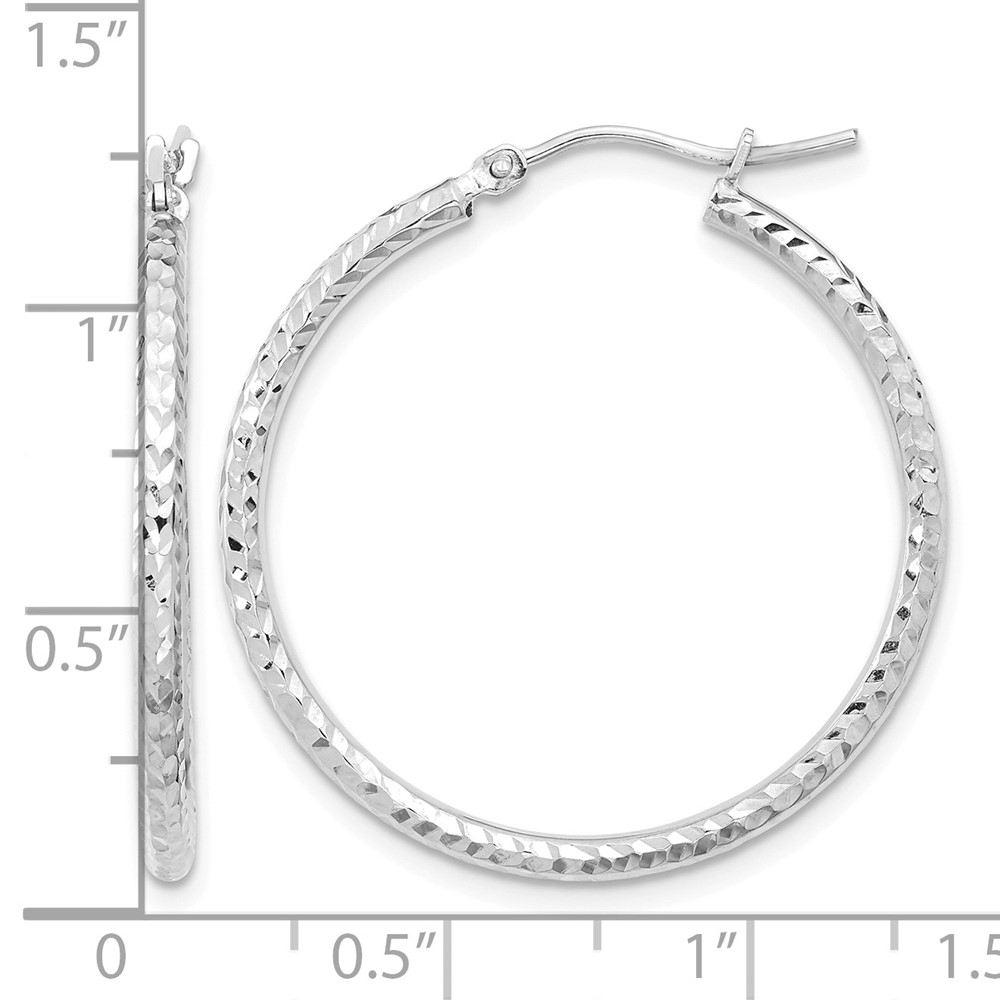 10k White Gold Diamond-cut 2mm Round Tube Hoop Earrings (10TC394W)