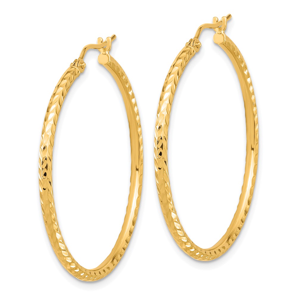 10k Diamond-cut 2mm Round Tube Hoop Earrings (10TC395)