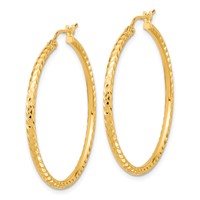 10K Yellow Gold Diamond-cut 2mm Round Tube Hoop Earrings view 2