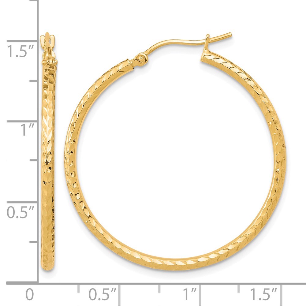 10k Diamond-cut 2mm Round Tube Hoop Earrings (10TC395)