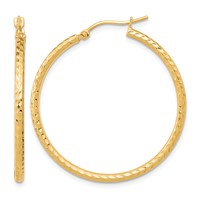 10K Yellow Gold Diamond-cut 2mm Round Tube Hoop Earrings view 1