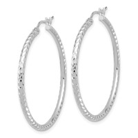 10K White Gold Diamond-cut 2mm Round Tube Hoop Earrings view 2