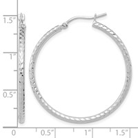 10K White Gold Diamond-cut 2mm Round Tube Hoop Earrings view 3