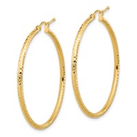 10K Yellow Gold Diamond-cut 2mm Round Tube Hoop Earrings view 2