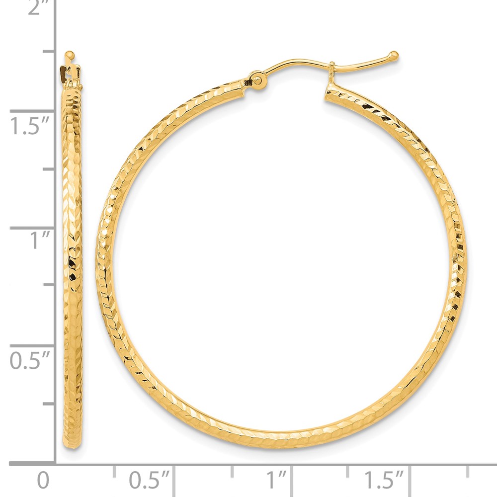 10k Diamond-cut 2mm Round Tube Hoop Earrings (10TC396)