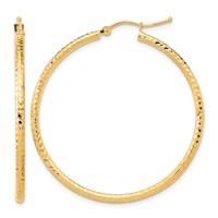 10K Yellow Gold Diamond-cut 2mm Round Tube Hoop Earrings view 1