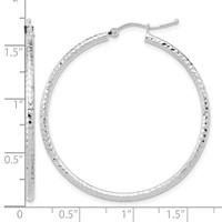 10K White Gold Diamond-cut 2mm Round Tube Hoop Earrings view 2