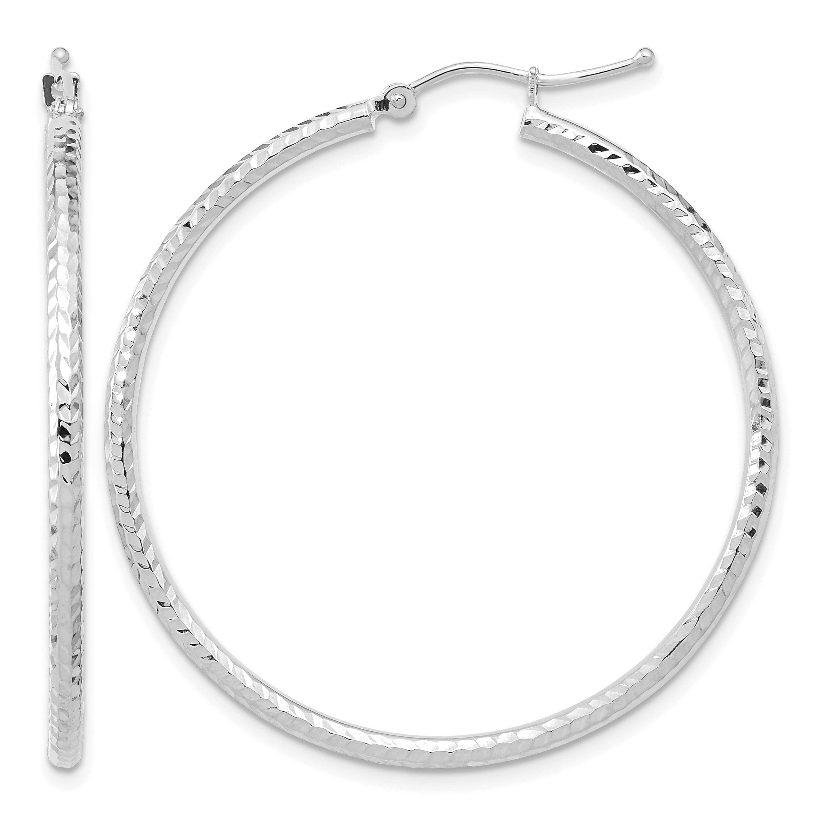 10k White Gold Diamond-cut 2mm Round Tube Hoop Earrings (10TC396W)