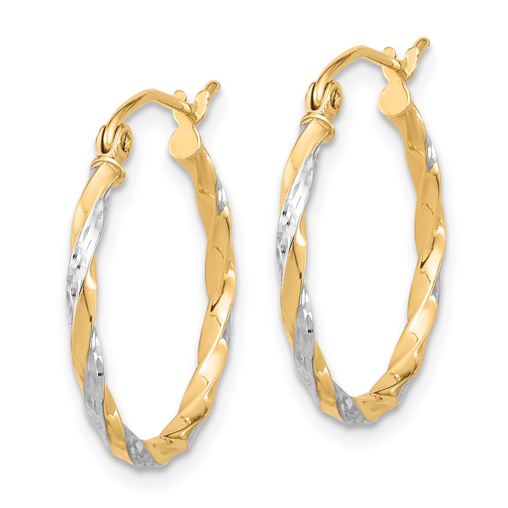 10k & Rhodium Hollow Twisted Hoop Earrings (10TC397)