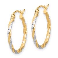 10K & Rhodium Hollow Twisted Hoop Earrings view 2