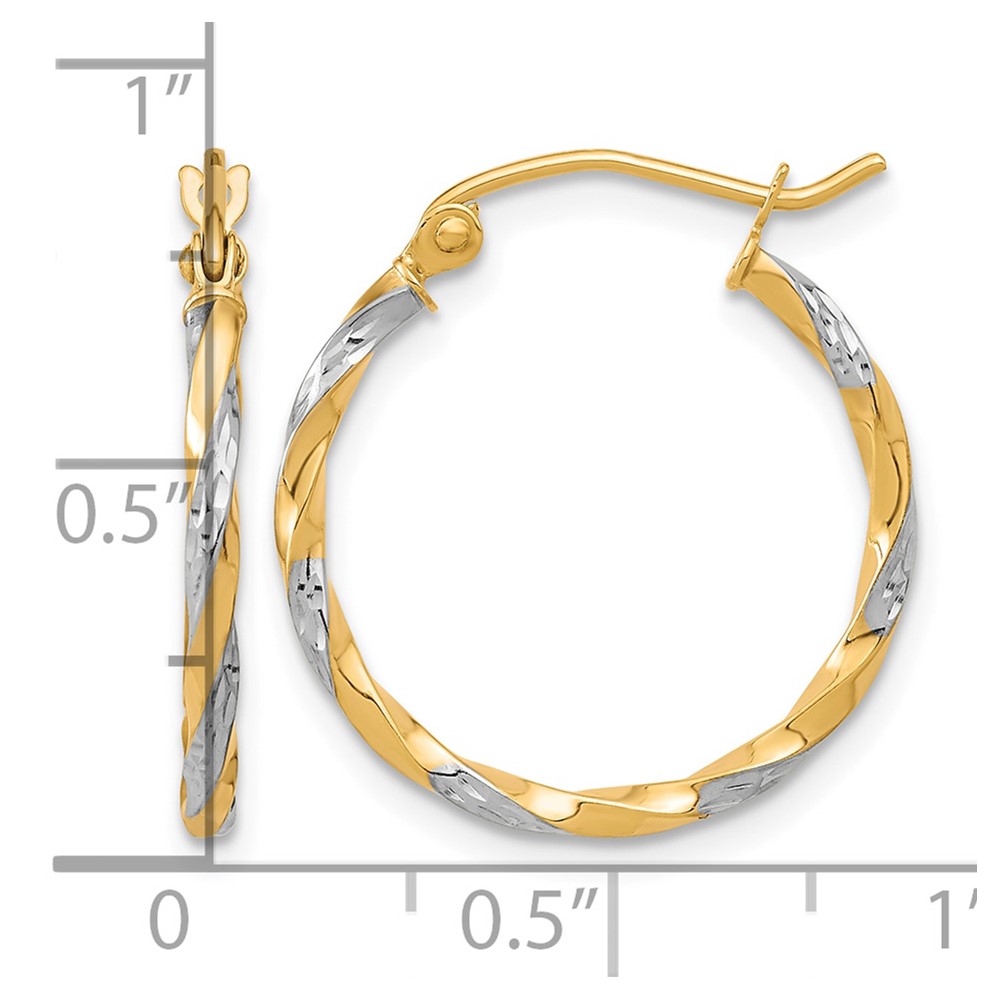 10k & Rhodium Hollow Twisted Hoop Earrings (10TC397)