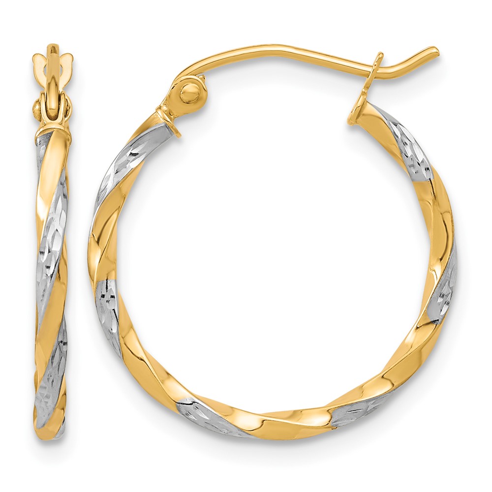 10k & Rhodium Hollow Twisted Hoop Earrings (10TC397)