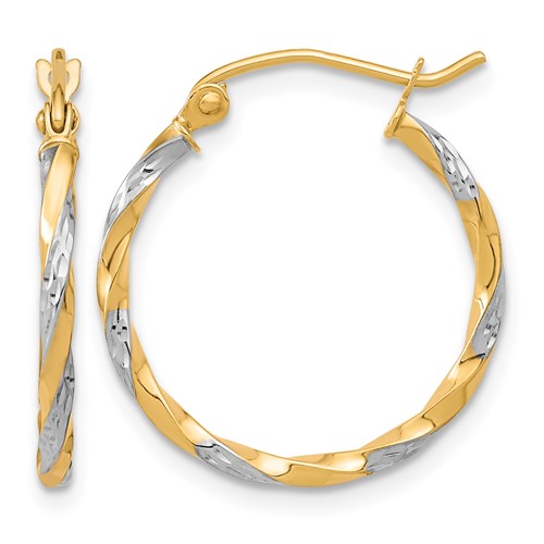 10K & Rhodium Hollow Twisted Hoop Earrings