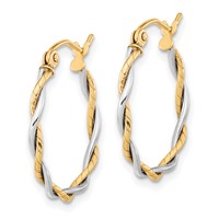 10K Two-tone Polished 1.8mm Twisted Hoop Earrings view 2