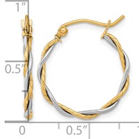 10K Two-tone Polished 1.8mm Twisted Hoop Earrings view 4
