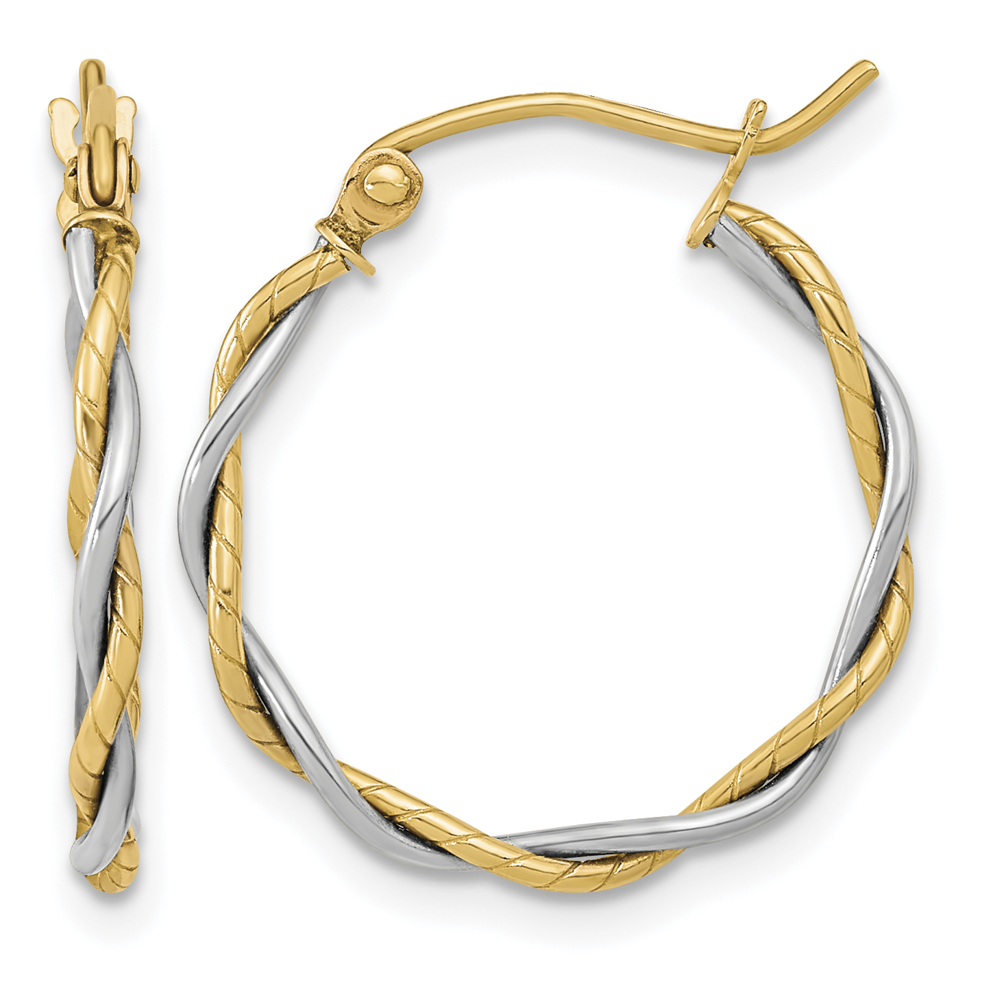 10k Two-tone Polished 1.8mm Twisted Hoop Earrings (10TC398)