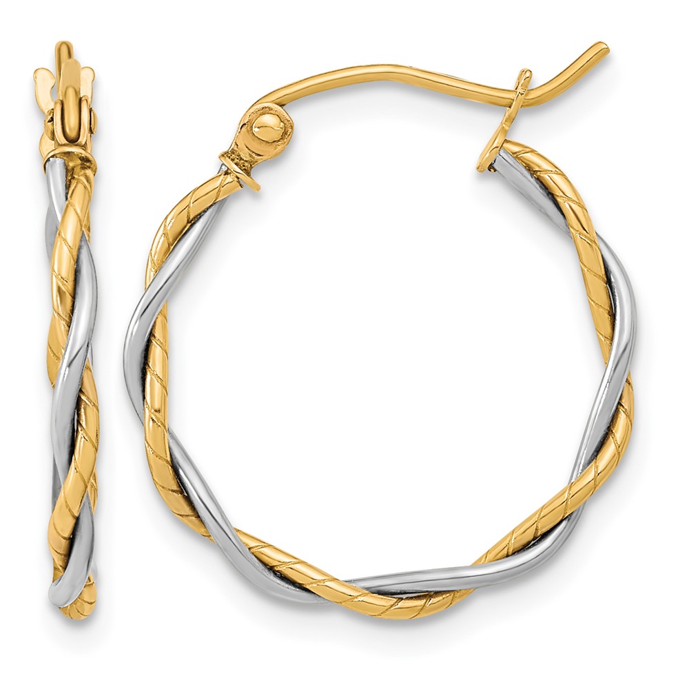 10k Two-tone Polished 1.8mm Twisted Hoop Earrings (10TC398)