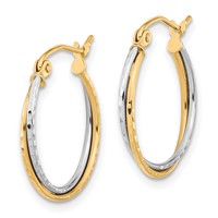 10K Two-tone Diamond-cut Twisted Double Hoop Earrings view 2