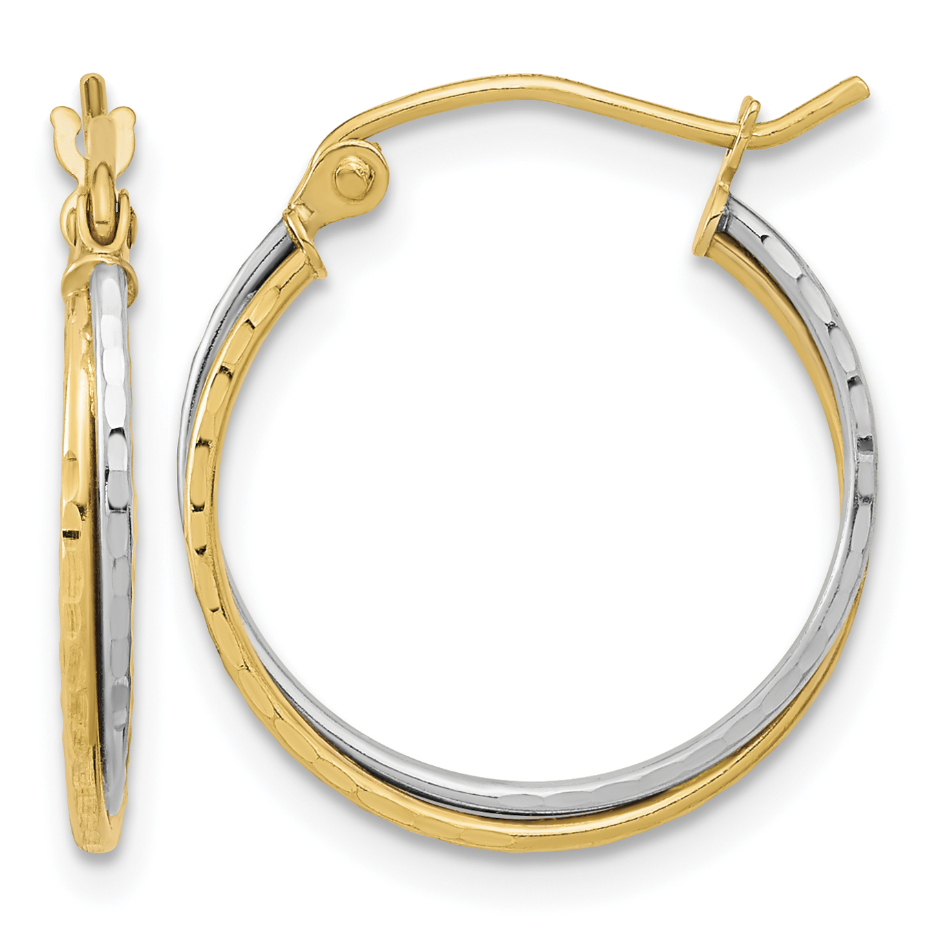 10k Two-tone Diamond Cut Twisted Hoop Earrings (10TC399)