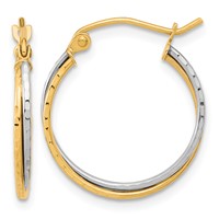 10K Two-tone Diamond-cut Twisted Double Hoop Earrings view 1