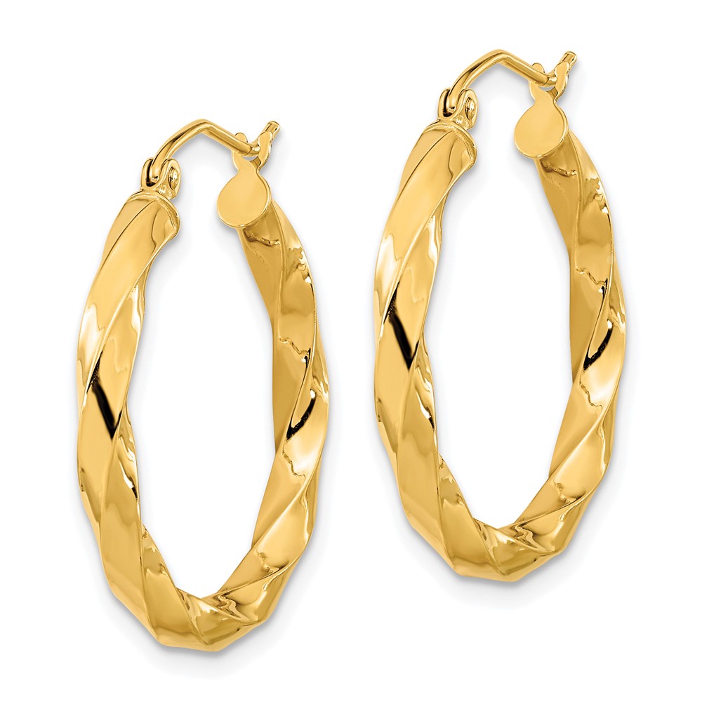 10k Polished 3mm Twisted Hoop Earrings (10TC400)