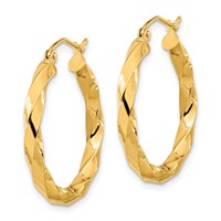 10K Yellow Gold Polished 3mm Twisted Hoop Earrings view 2