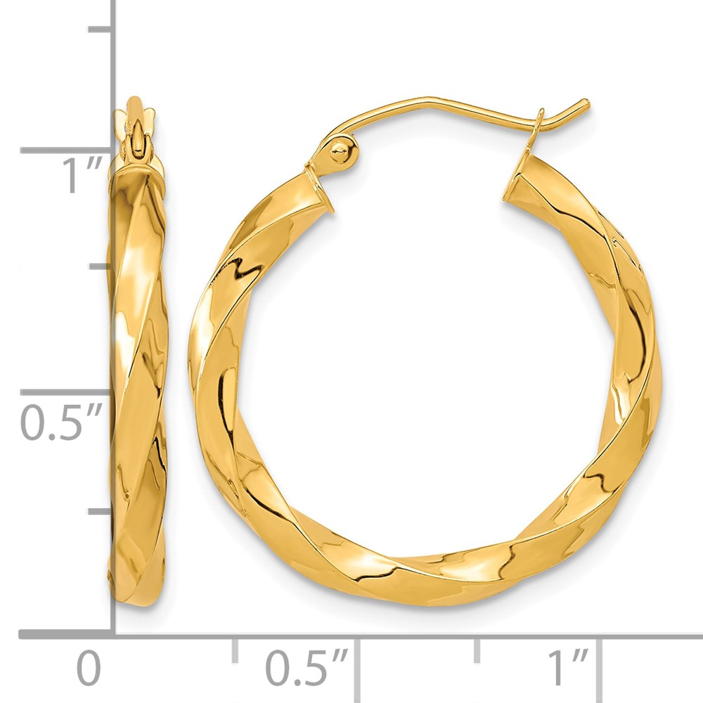 10k Polished 3mm Twisted Hoop Earrings (10TC400)
