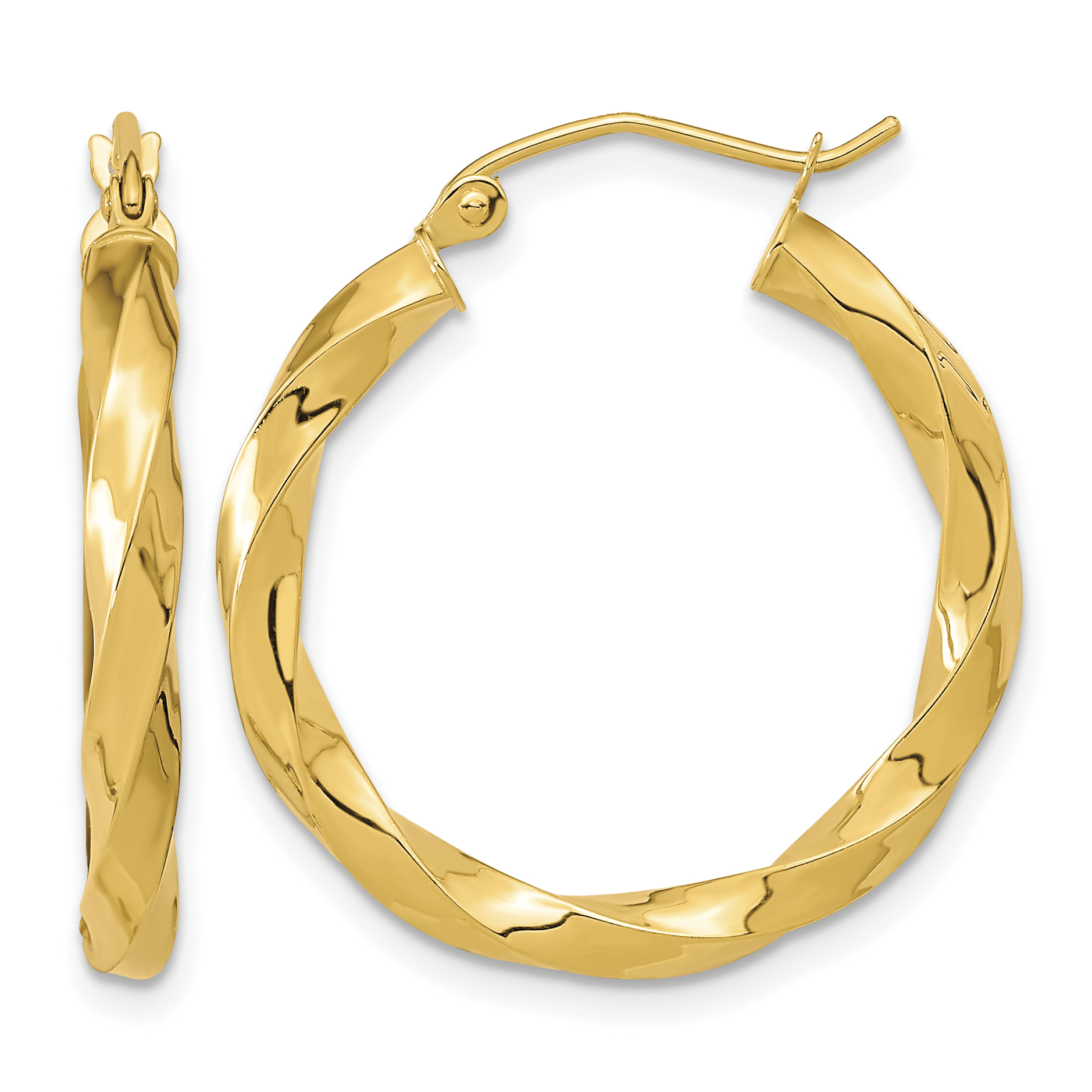 10k Polished 3mm Twisted Hoop Earrings (10TC400)