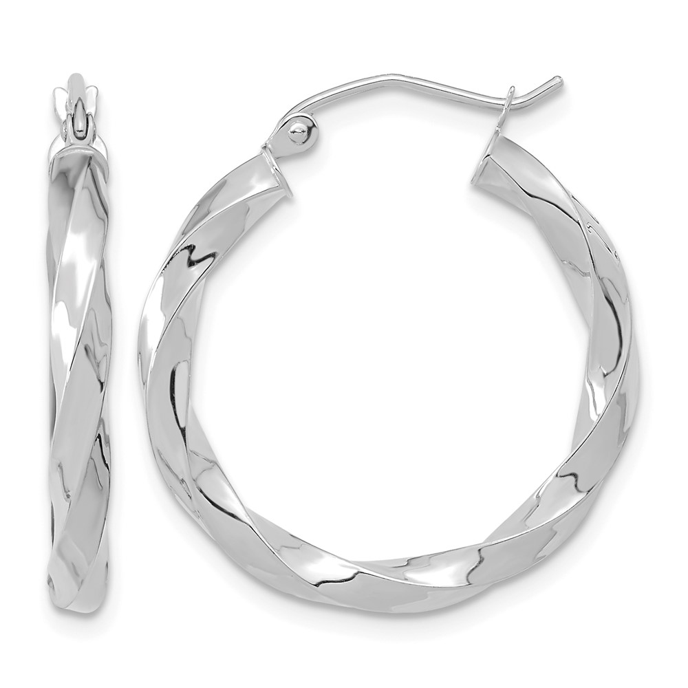 10K White Gold 3mm Twisted Hoop Earrings