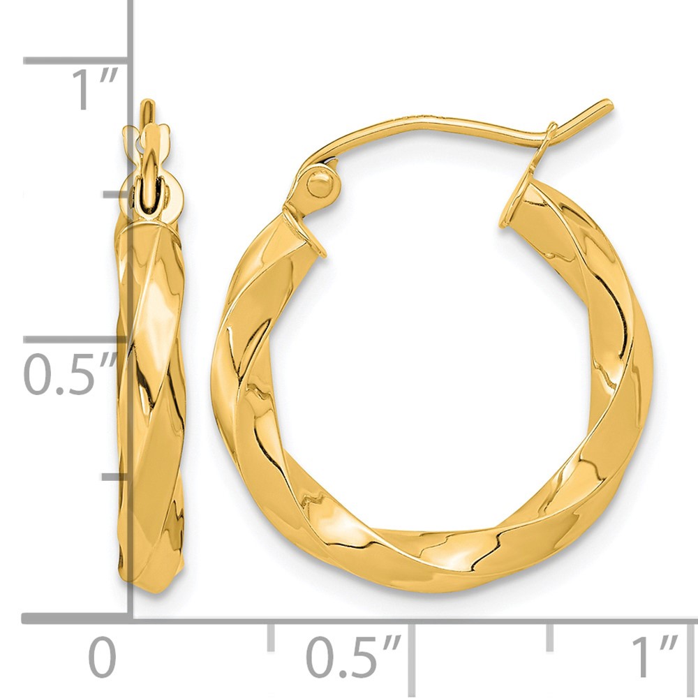 10k Polished 3mm Twisted Hoop Earrings (10TC401)