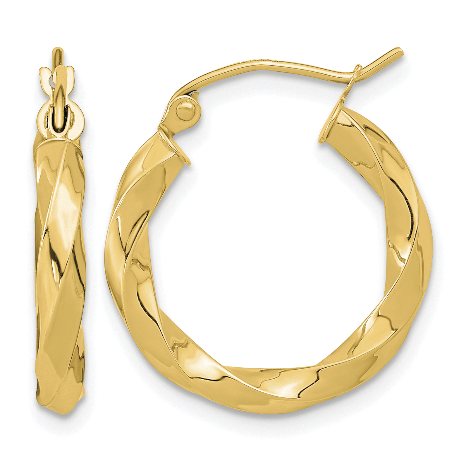 10k Polished 3mm Twisted Hoop Earrings (10TC401)