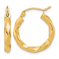 10K Yellow Gold Polished 3mm Twisted Hoop Earrings view 1