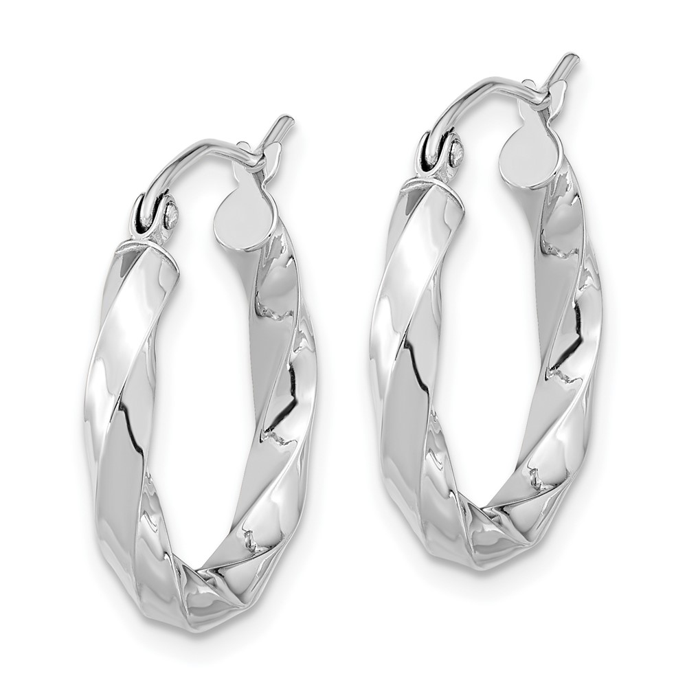10k White Gold 3mm Twisted Hoop Earrings (10TC401W)